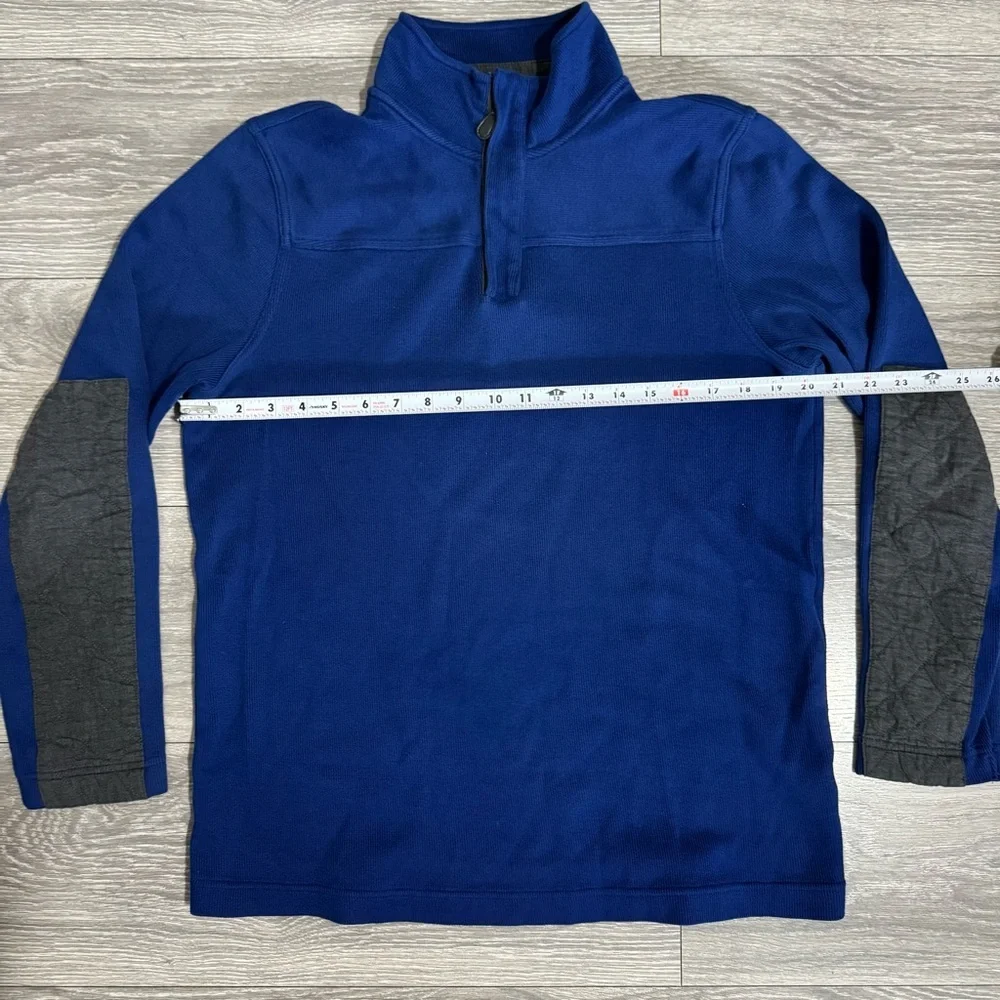 Banana Republic Men Blue Elegant High‎ Neck 1/4-Zip Pullover with Gray Accents L
